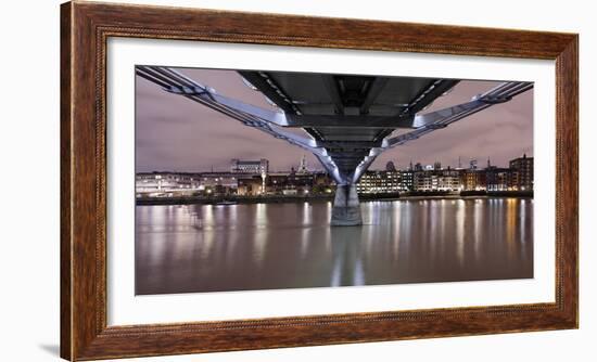 Millenium Bridge from Below, the Thames, at Night, London, England, Uk-Axel Schmies-Framed Photographic Print