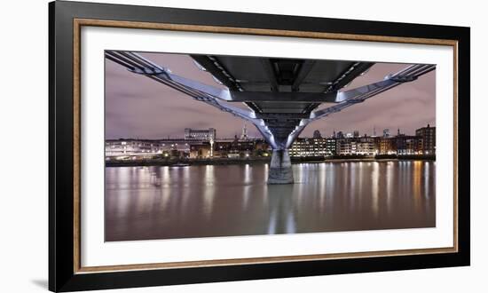 Millenium Bridge from Below, the Thames, at Night, London, England, Uk-Axel Schmies-Framed Photographic Print