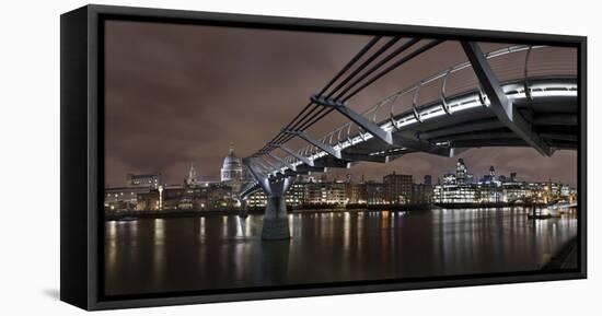 Millenium Bridge, Night Photography, City View with St. Paul's Cathedral, the Thames, London-Axel Schmies-Framed Premier Image Canvas