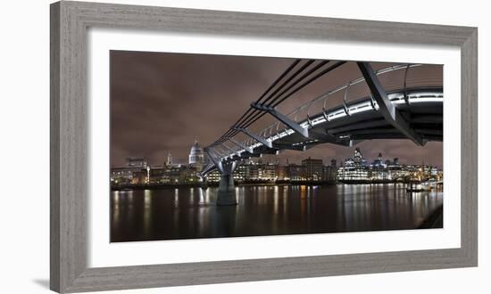 Millenium Bridge, Night Photography, City View with St. Paul's Cathedral, the Thames, London-Axel Schmies-Framed Photographic Print