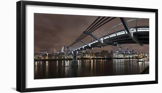 Millenium Bridge, Night Photography, City View with St. Paul's Cathedral, the Thames, London-Axel Schmies-Framed Photographic Print