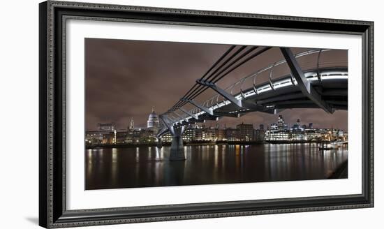 Millenium Bridge, Night Photography, City View with St. Paul's Cathedral, the Thames, London-Axel Schmies-Framed Photographic Print