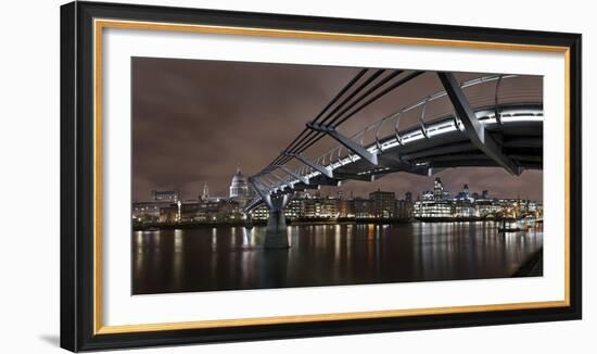 Millenium Bridge, Night Photography, City View with St. Paul's Cathedral, the Thames, London-Axel Schmies-Framed Photographic Print