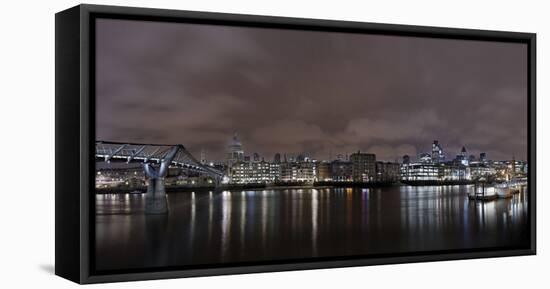 Millenium Bridge, Night Photography, Cityscape with St Paul's Cathedral, the Thames, London-Axel Schmies-Framed Premier Image Canvas