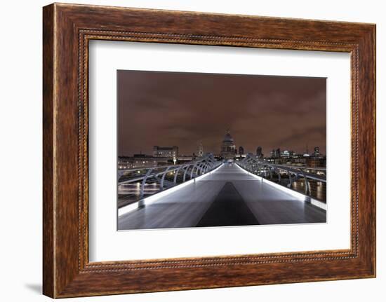 Millenium Bridge, Night Photography, St Paul's Cathedral, the Thames, London, England, Uk-Axel Schmies-Framed Photographic Print