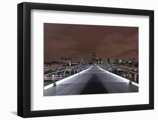 Millenium Bridge, Night Photography, St Paul's Cathedral, the Thames, London, England, Uk-Axel Schmies-Framed Photographic Print