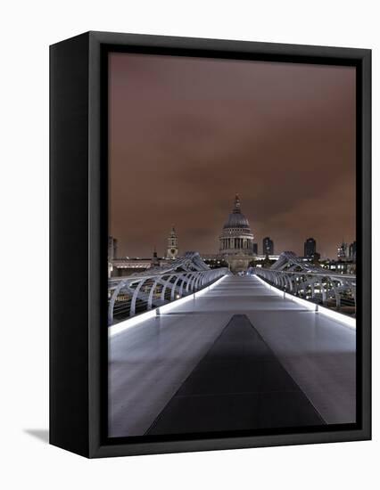 Millenium Bridge, Night Photography, St Paul's Cathedral, the Thames, London, England, Uk-Axel Schmies-Framed Premier Image Canvas