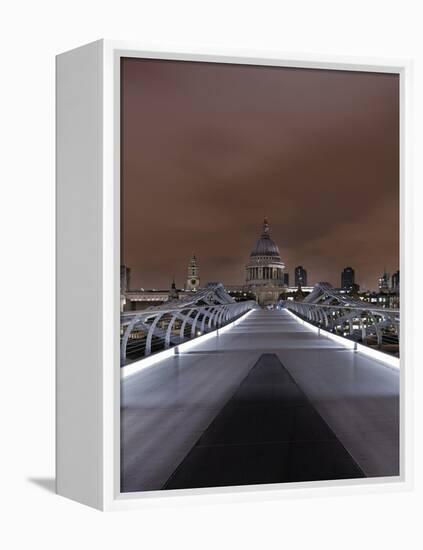 Millenium Bridge, Night Photography, St Paul's Cathedral, the Thames, London, England, Uk-Axel Schmies-Framed Premier Image Canvas