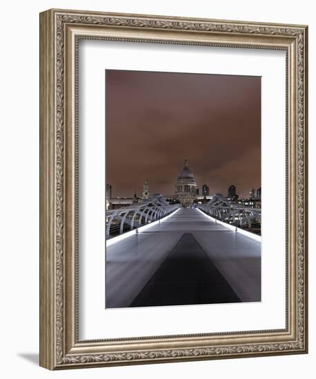 Millenium Bridge, Night Photography, St Paul's Cathedral, the Thames, London, England, Uk-Axel Schmies-Framed Photographic Print