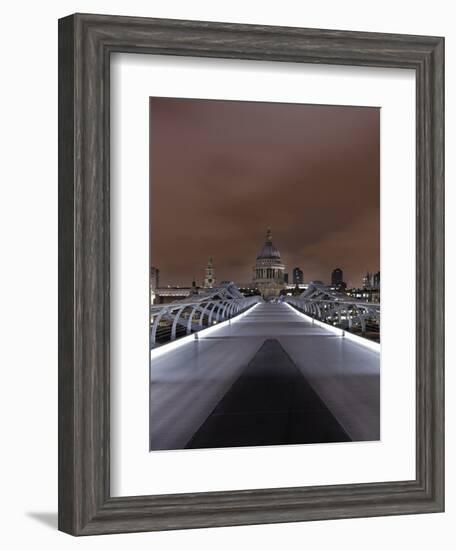 Millenium Bridge, Night Photography, St Paul's Cathedral, the Thames, London, England, Uk-Axel Schmies-Framed Photographic Print