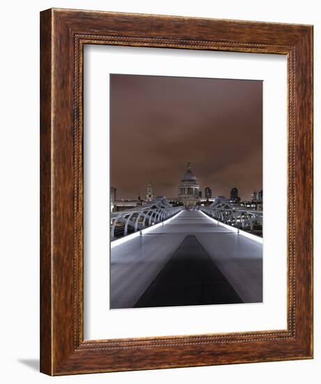 Millenium Bridge, Night Photography, St Paul's Cathedral, the Thames, London, England, Uk-Axel Schmies-Framed Photographic Print