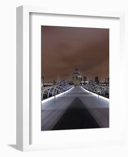 Millenium Bridge, Night Photography, St Paul's Cathedral, the Thames, London, England, Uk-Axel Schmies-Framed Photographic Print