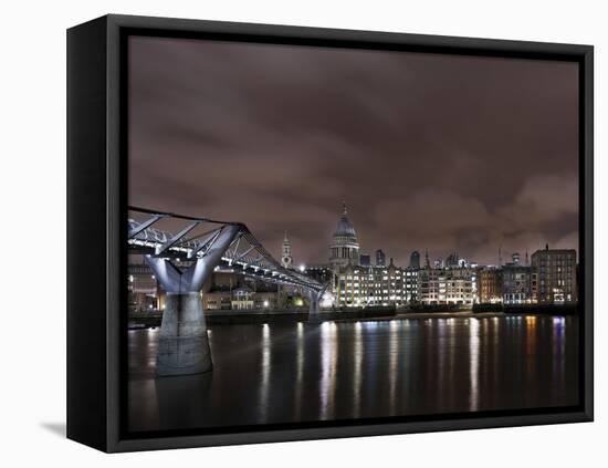 Millenium Bridge, Night Photography, St Paul's Cathedral, the Thames, London, England, Uk-Axel Schmies-Framed Premier Image Canvas