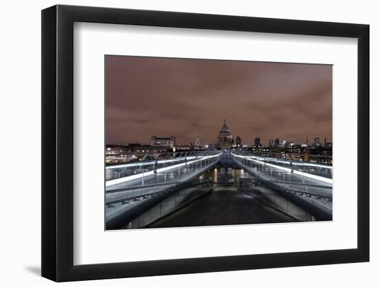 Millenium Bridge, Night Photography, St. Paul's Cathedral, the Thames, London-Axel Schmies-Framed Photographic Print