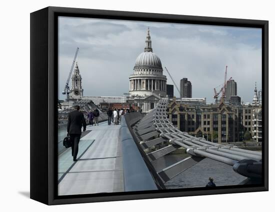 Millenium Bridge, Southbank, Southwark, and the Dome of St Pauls Cathedral-Richard Bryant-Framed Premier Image Canvas