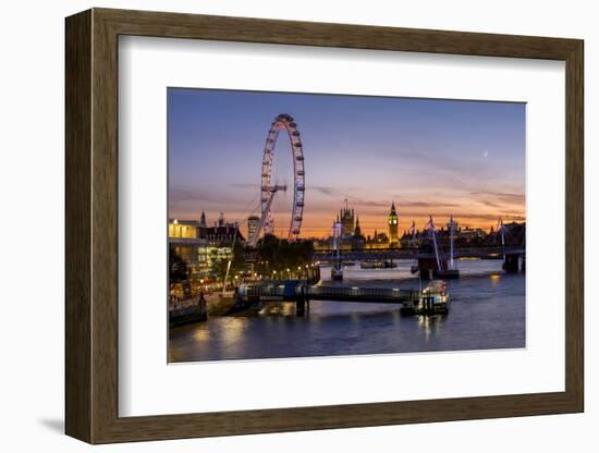 Millenium Wheel (London Eye) with Big Ben on the skyline beyond at sunset, London, England, United -Charles Bowman-Framed Photographic Print