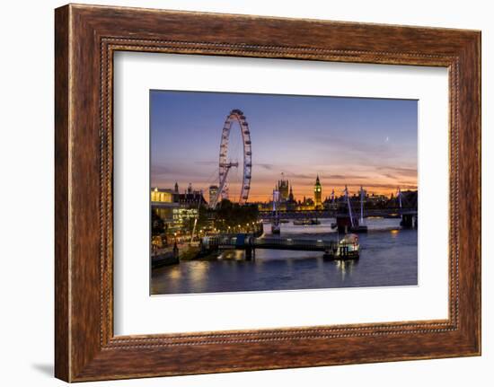 Millenium Wheel (London Eye) with Big Ben on the skyline beyond at sunset, London, England, United -Charles Bowman-Framed Photographic Print