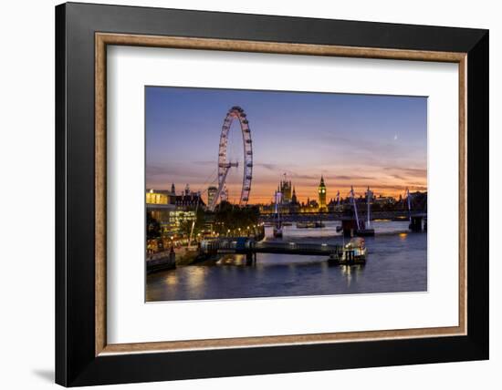 Millenium Wheel (London Eye) with Big Ben on the skyline beyond at sunset, London, England, United -Charles Bowman-Framed Photographic Print