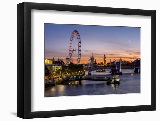 Millenium Wheel (London Eye) with Big Ben on the skyline beyond at sunset, London, England, United -Charles Bowman-Framed Photographic Print