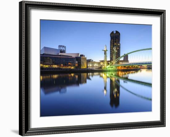 Millennium Bridge and Lowry Centre at Dawn, Salford Quays, Manchester, Greater Manchester, England-Chris Hepburn-Framed Photographic Print