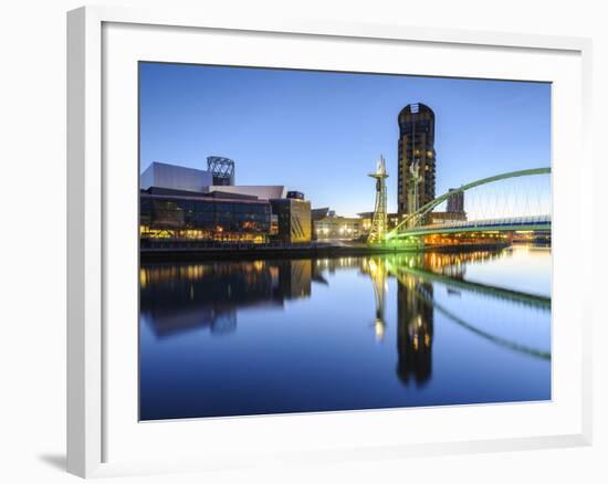 Millennium Bridge and Lowry Centre at Dawn, Salford Quays, Manchester, Greater Manchester, England-Chris Hepburn-Framed Photographic Print