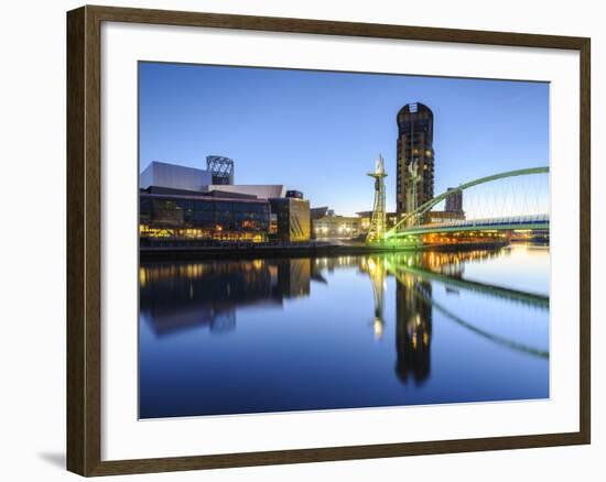 Millennium Bridge and Lowry Centre at Dawn, Salford Quays, Manchester, Greater Manchester, England-Chris Hepburn-Framed Photographic Print