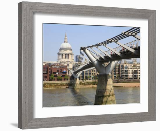 Millennium Bridge and St. Paul's Cathedral, London, England, United Kingdom, Europe-Amanda Hall-Framed Photographic Print