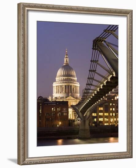 Millennium Bridge and St. Pauls Cathedral, Illuminated at Dusk, London, England, United Kingdom-Gavin Hellier-Framed Photographic Print