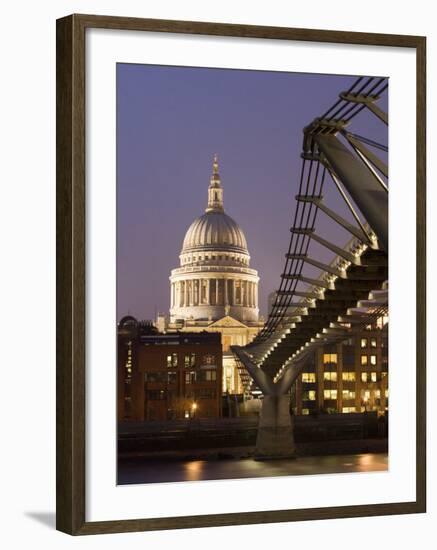 Millennium Bridge and St. Pauls Cathedral, Illuminated at Dusk, London, England, United Kingdom-Gavin Hellier-Framed Photographic Print