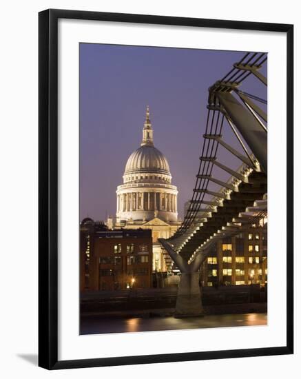 Millennium Bridge and St. Pauls Cathedral, Illuminated at Dusk, London, England, United Kingdom-Gavin Hellier-Framed Photographic Print