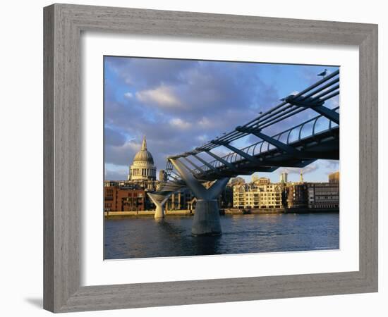 Millennium Bridge and St. Pauls, London, England-John Miller-Framed Photographic Print