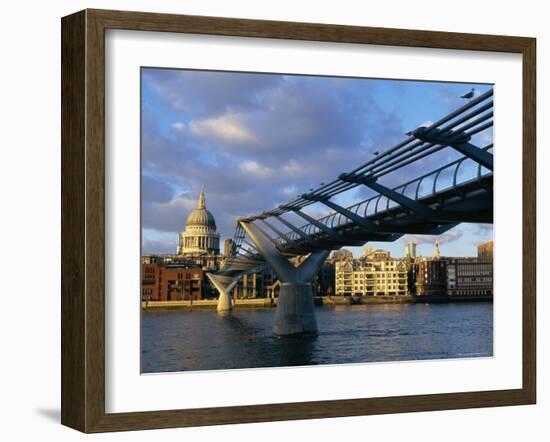Millennium Bridge and St. Pauls, London, England-John Miller-Framed Photographic Print