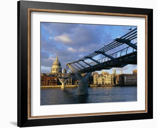 Millennium Bridge and St. Pauls, London, England-John Miller-Framed Photographic Print