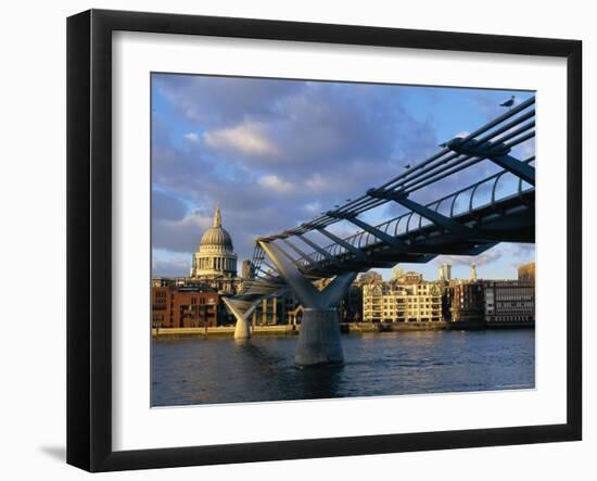 Millennium Bridge and St. Pauls, London, England-John Miller-Framed Photographic Print