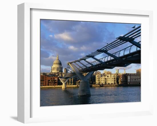 Millennium Bridge and St. Pauls, London, England-John Miller-Framed Photographic Print