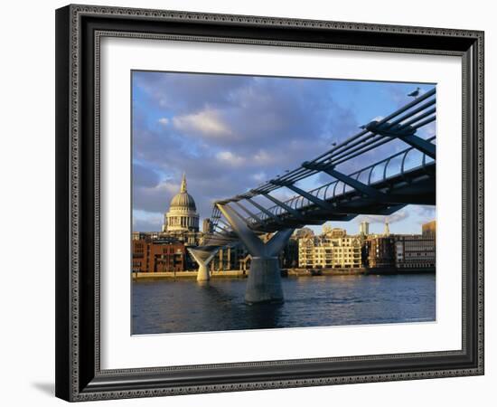 Millennium Bridge and St. Pauls, London, England-John Miller-Framed Photographic Print