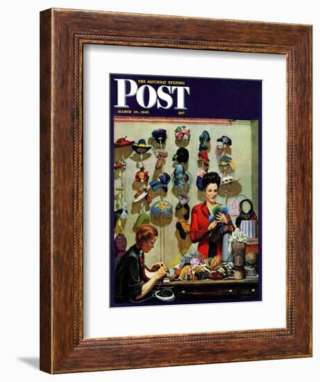 "Millinery Shop," Saturday Evening Post Cover, March 10, 1945-John Falter-Framed Giclee Print