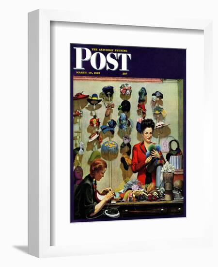 "Millinery Shop," Saturday Evening Post Cover, March 10, 1945-John Falter-Framed Giclee Print