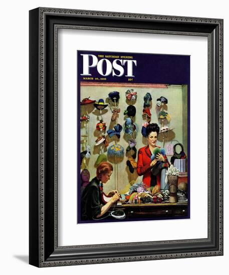 "Millinery Shop," Saturday Evening Post Cover, March 10, 1945-John Falter-Framed Giclee Print