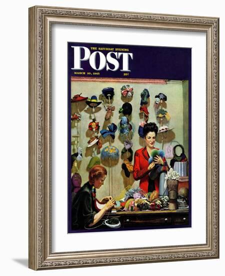 "Millinery Shop," Saturday Evening Post Cover, March 10, 1945-John Falter-Framed Giclee Print