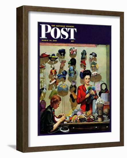 "Millinery Shop," Saturday Evening Post Cover, March 10, 1945-John Falter-Framed Giclee Print