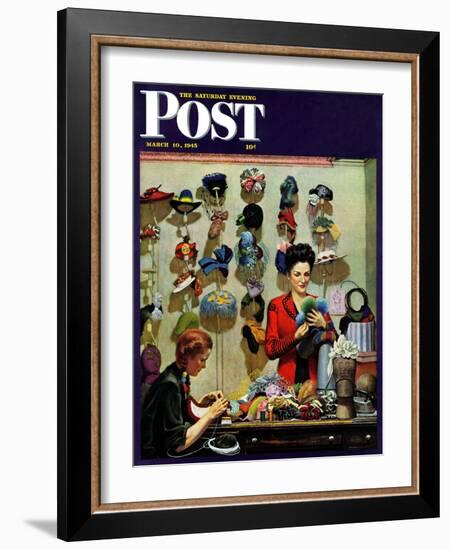 "Millinery Shop," Saturday Evening Post Cover, March 10, 1945-John Falter-Framed Giclee Print