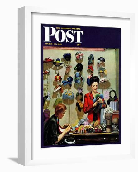 "Millinery Shop," Saturday Evening Post Cover, March 10, 1945-John Falter-Framed Giclee Print