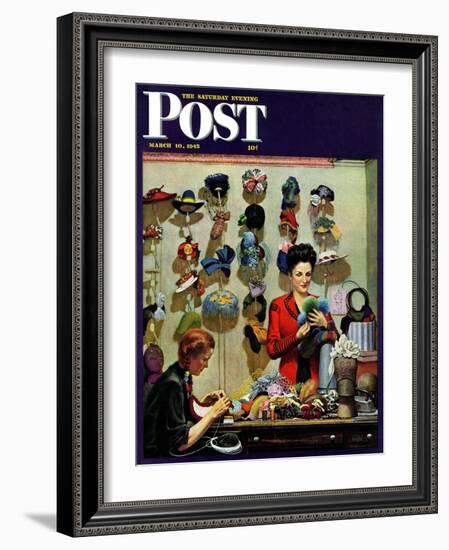 "Millinery Shop," Saturday Evening Post Cover, March 10, 1945-John Falter-Framed Giclee Print