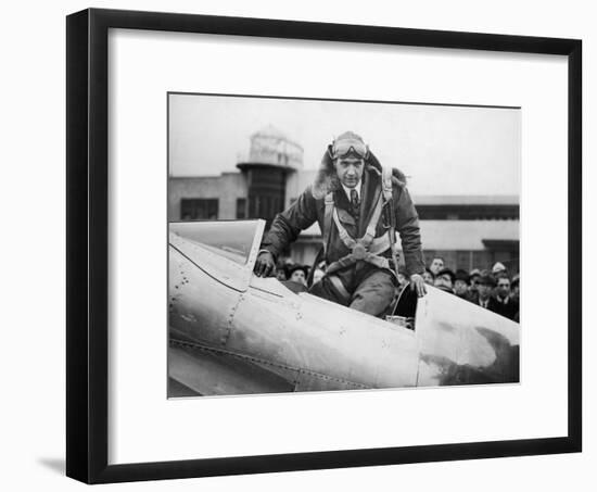 Millionaire Howard Hughes Boarding Hughes H-1 Special Airplane, Transcontinental Flight to NJ-null-Framed Premium Photographic Print