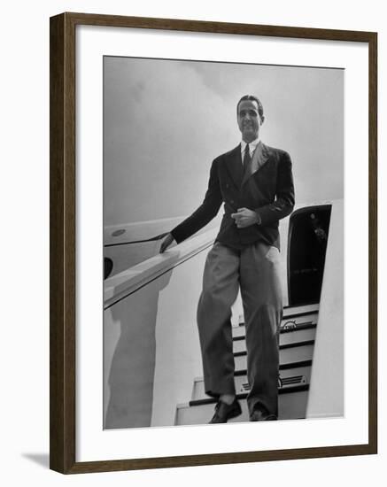 Millionaire Howard Hughes Deplaning at Airport-George Skadding-Framed Premium Photographic Print