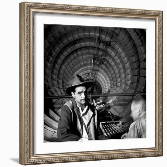 Millionaire Howard Hughes in Cockpit of Huge Sea Plane, Spruce Goose, Which He Designed and Built-J^ R^ Eyerman-Framed Premium Photographic Print