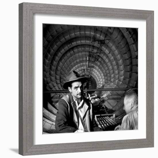 Millionaire Howard Hughes in Cockpit of Huge Sea Plane, Spruce Goose, Which He Designed and Built-J^ R^ Eyerman-Framed Premium Photographic Print