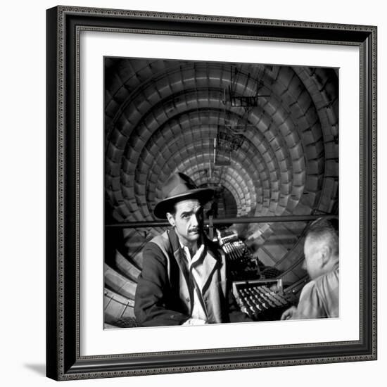 Millionaire Howard Hughes in Cockpit of Huge Sea Plane, Spruce Goose, Which He Designed and Built-J^ R^ Eyerman-Framed Premium Photographic Print