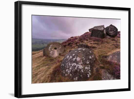 Millstone Amongst Heather and Lichen Covered Boulders at Dawn-Eleanor Scriven-Framed Photographic Print